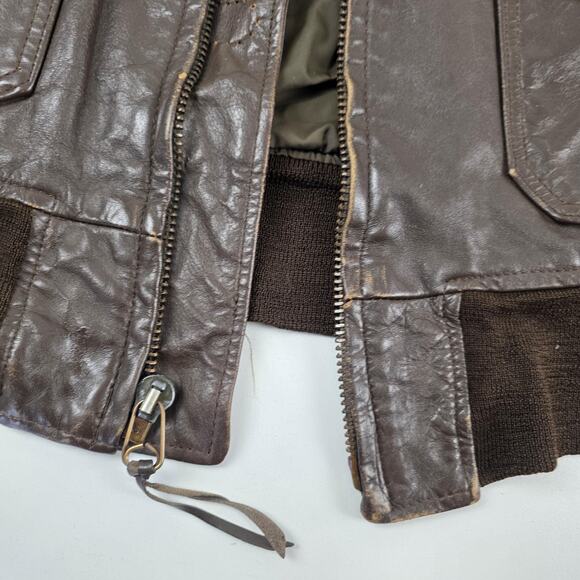 VINTAGE Brill Bros G-1 Flight Jacket Mens 42 Brown Leather Mouton Collar USN 80s - Picture 2 of 16